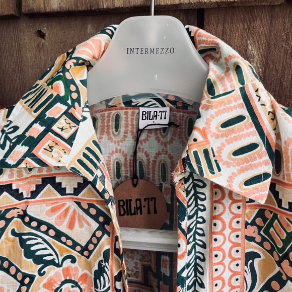 Bila•77 Sz S Thin Delicate Oversized Shirt in Boho Style Tie Fastener Patchwork - Picture 3 of 10